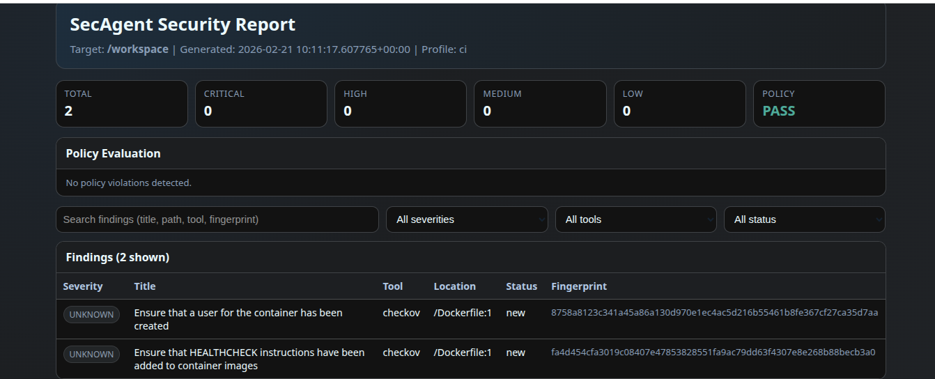 secagent HTML Report - Findings Overview