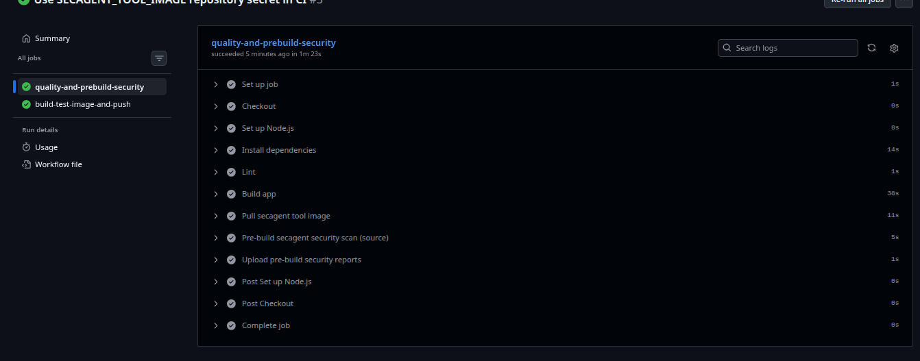 Quality and prebuild security stage